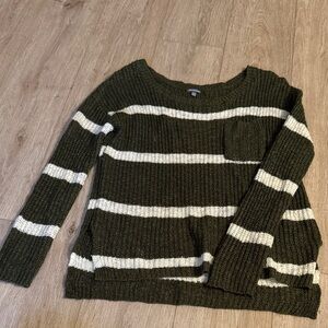 Charlotte Russe Dark Green and White Striped Sweater